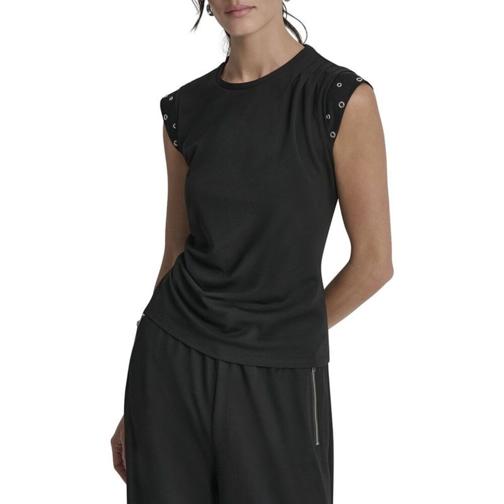 Dkny Womens Stud Sleeve Top, Black